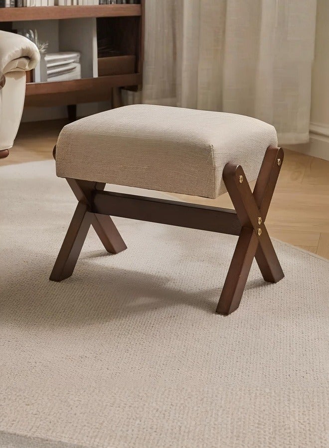 WALALLA Footstool Ottoman, Small Wood Foot Stool for Sofa, Under Desk, Shoe Change Stool, Upholstered Cushion Ottoman Foot Rest, Stepstool, Extra Seating for Living Room, Entryway, Bedroom and Patio - Image 1